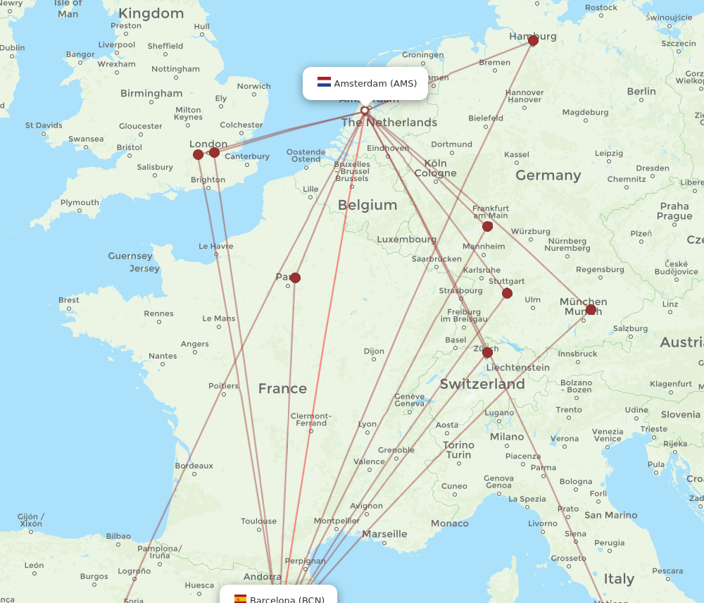 BCN-AMS flight routes