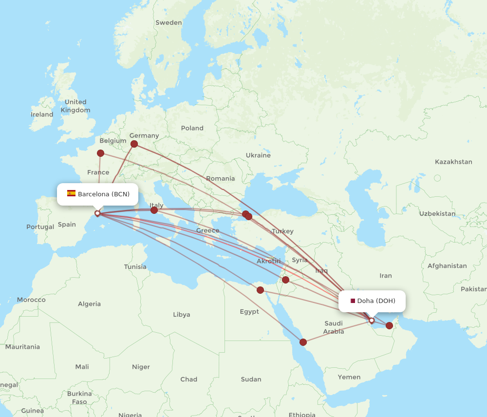 BCN-DOH flight routes