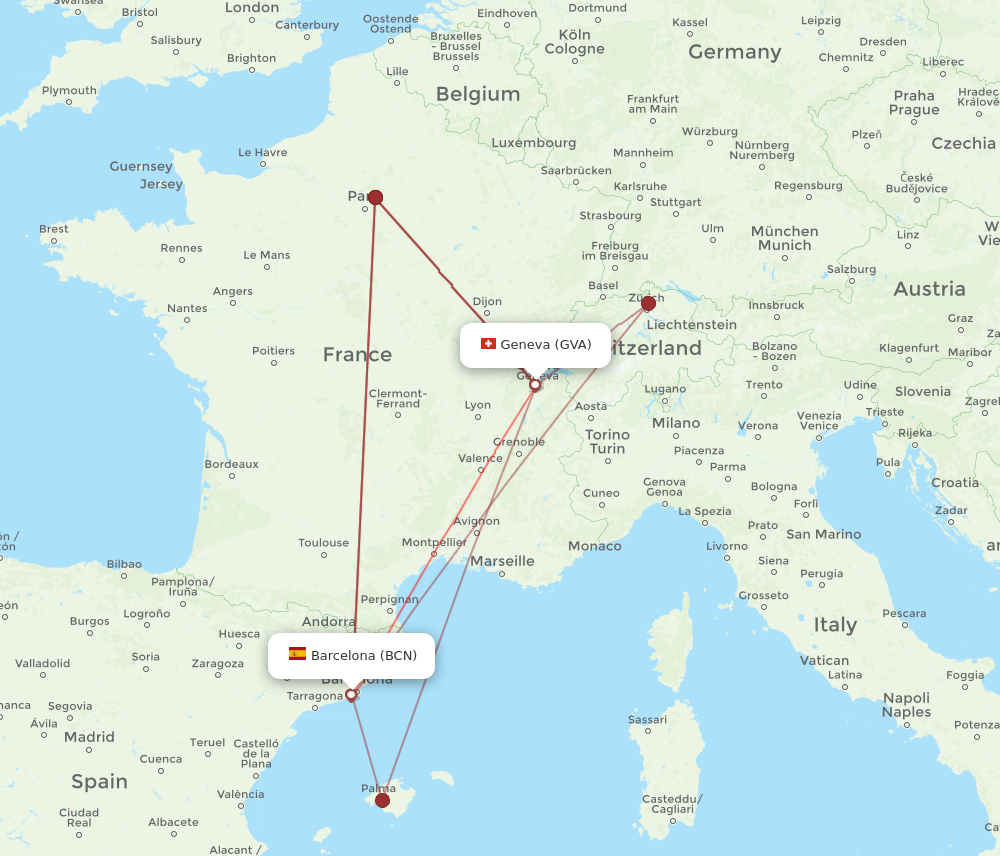BCN-GVA flight routes