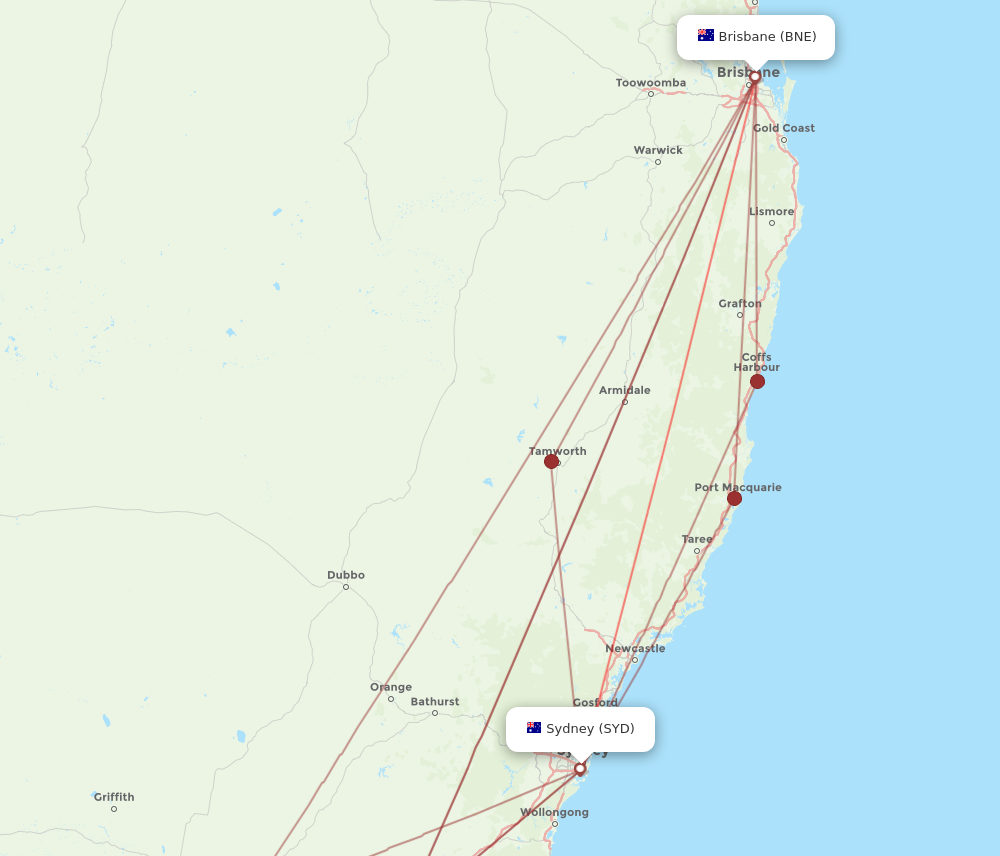 BNE-SYD flight routes