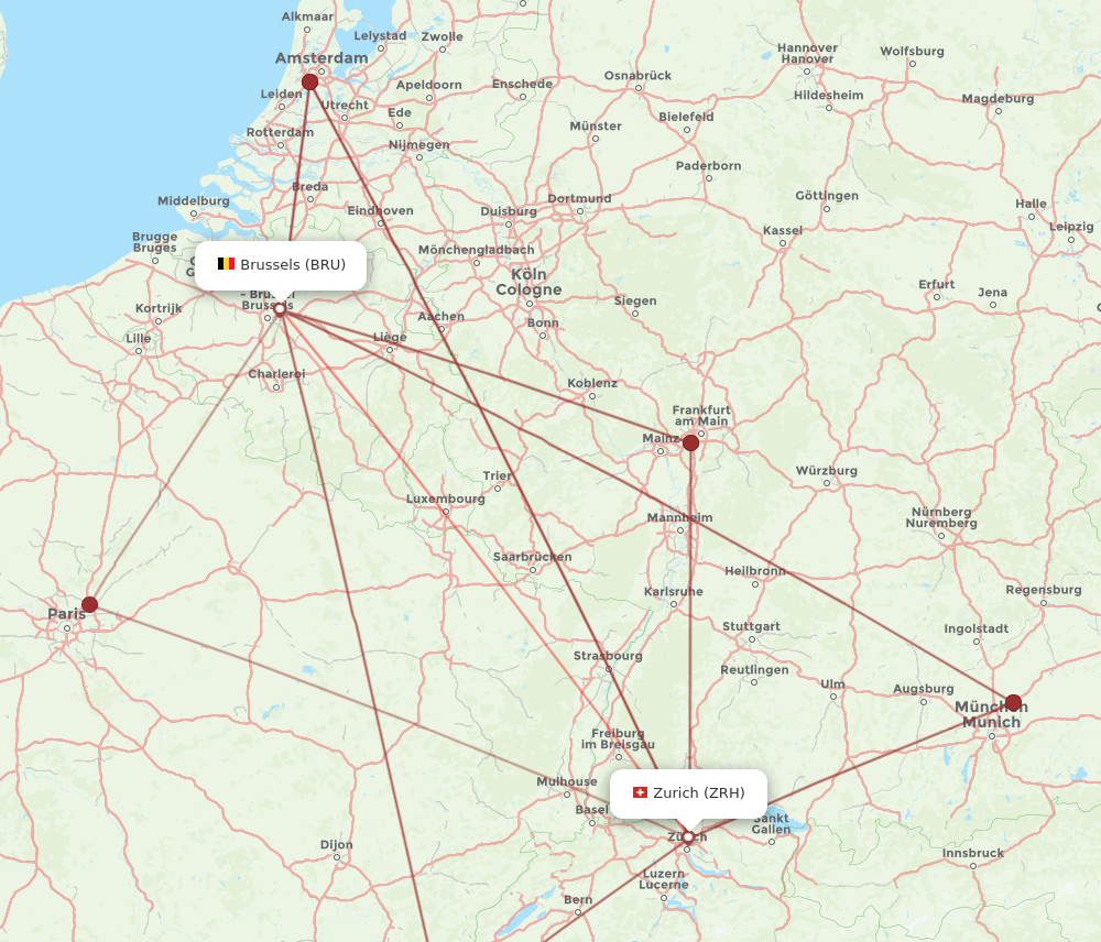 BRU-ZRH flight routes
