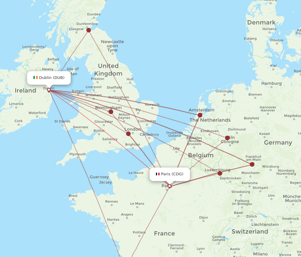CDG-DUB flight routes