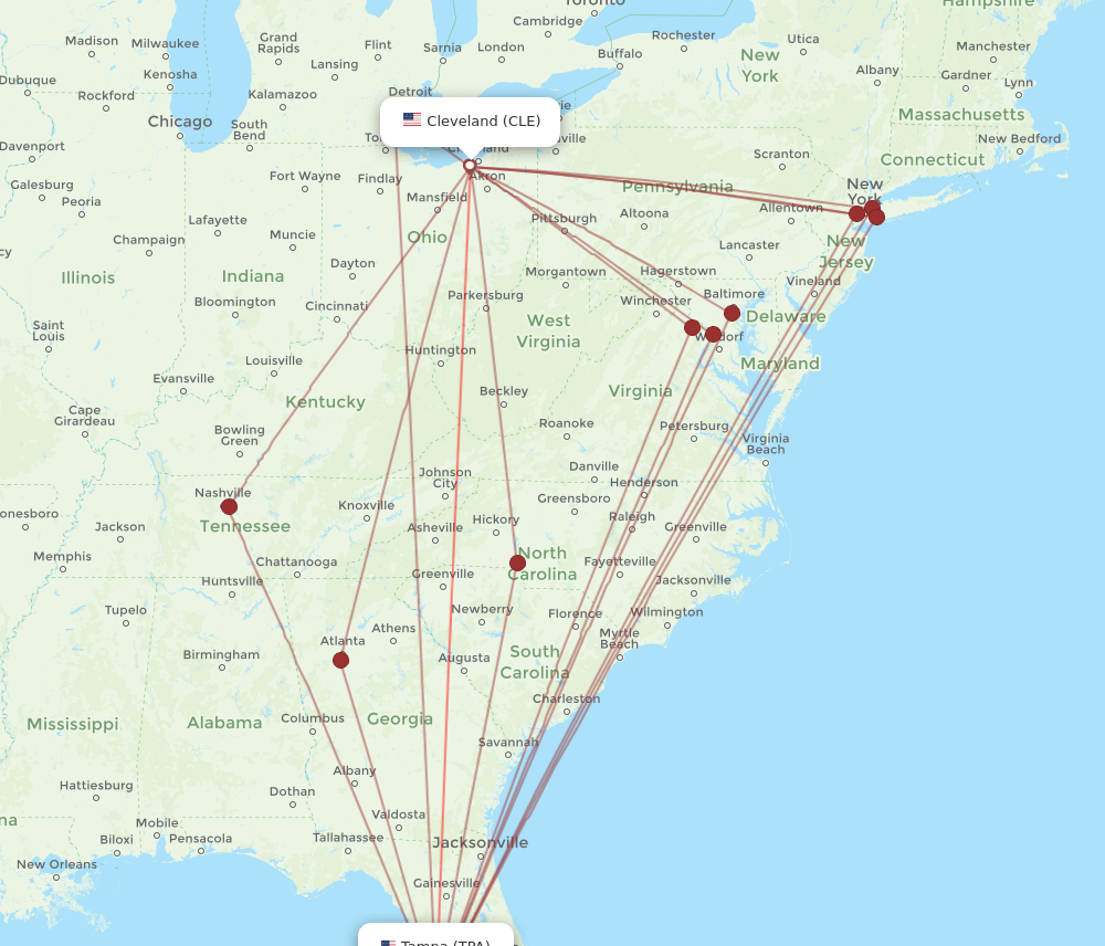 CLE-TPA flight routes