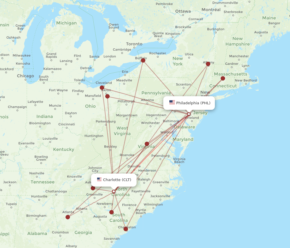 CLT-PHL flight routes