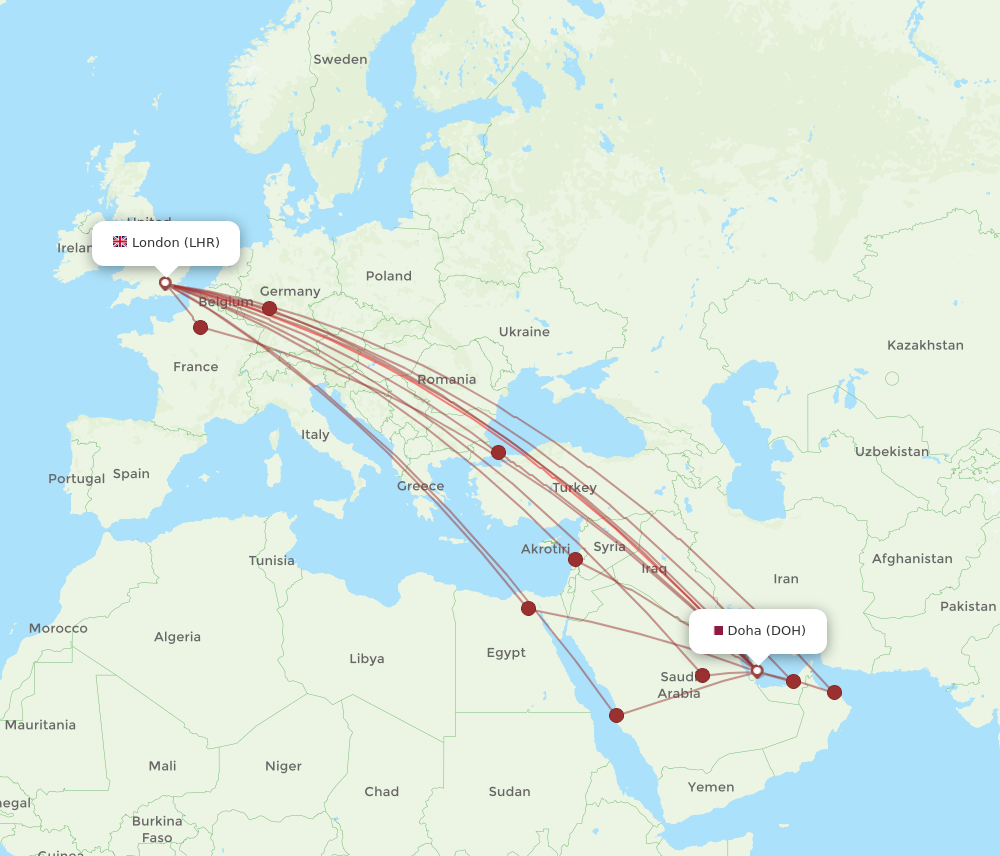 DOH-LHR flight routes