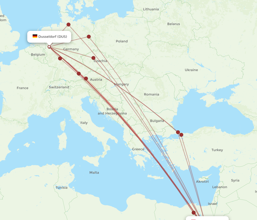 DUS-HRG flight routes