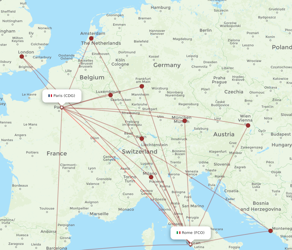 FCO-CDG flight routes