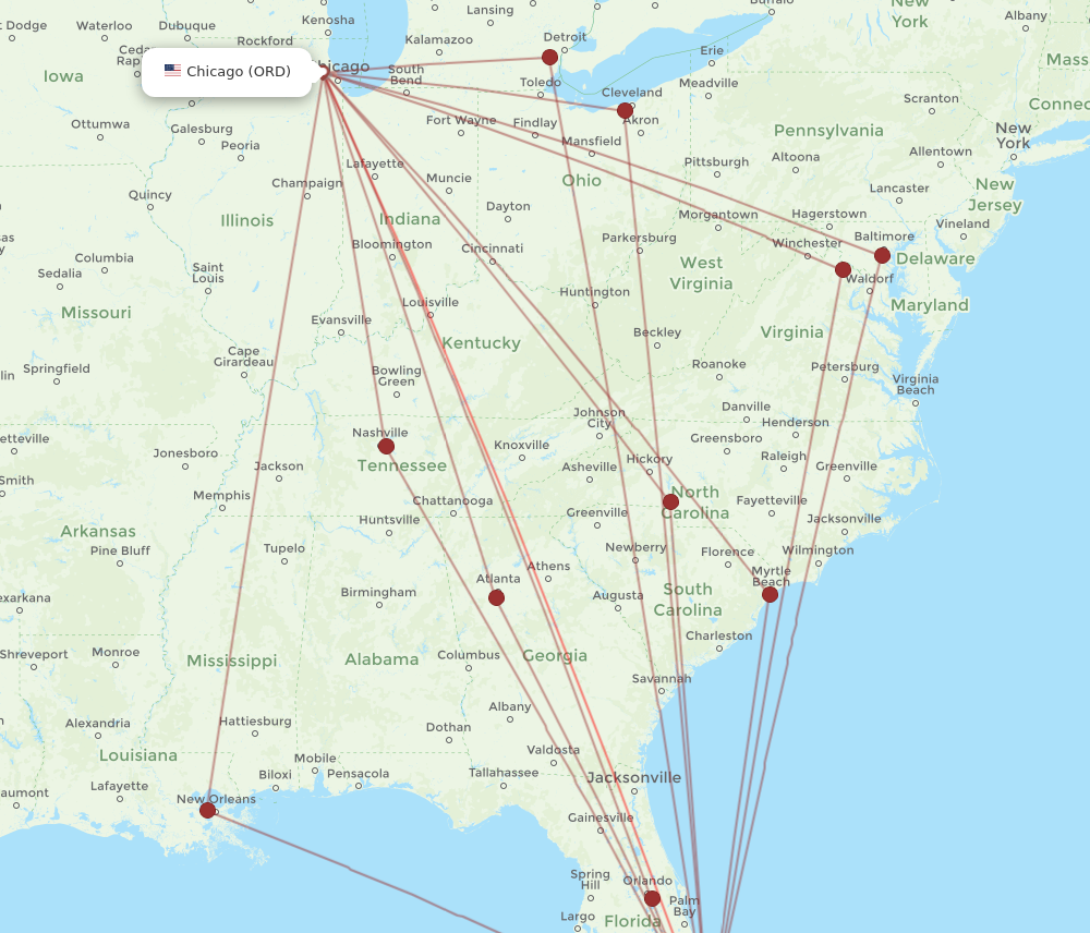 FLL-ORD flight routes