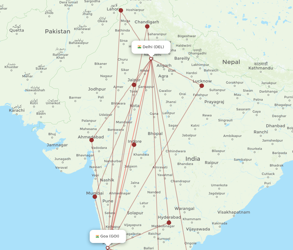 GOI-DEL flight routes