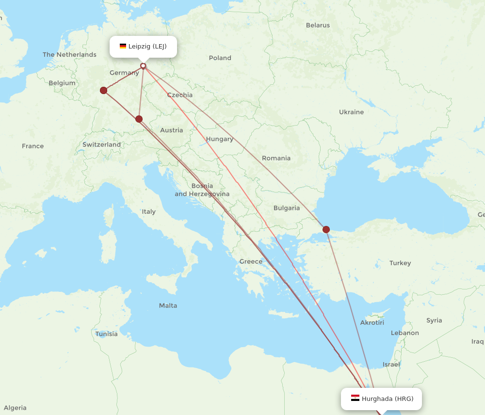 HRG-LEJ flight routes