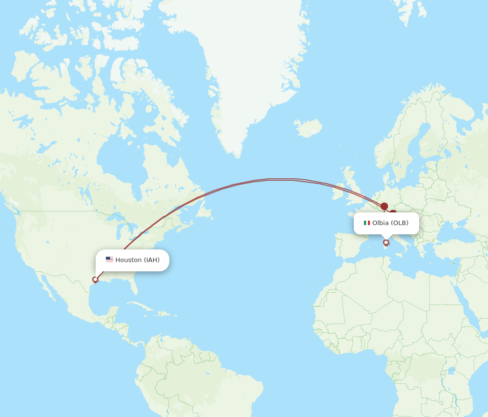 IAH-OLB flight routes