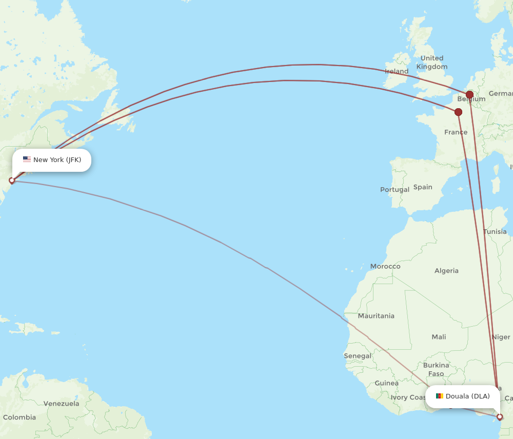 JFK-DLA flight routes
