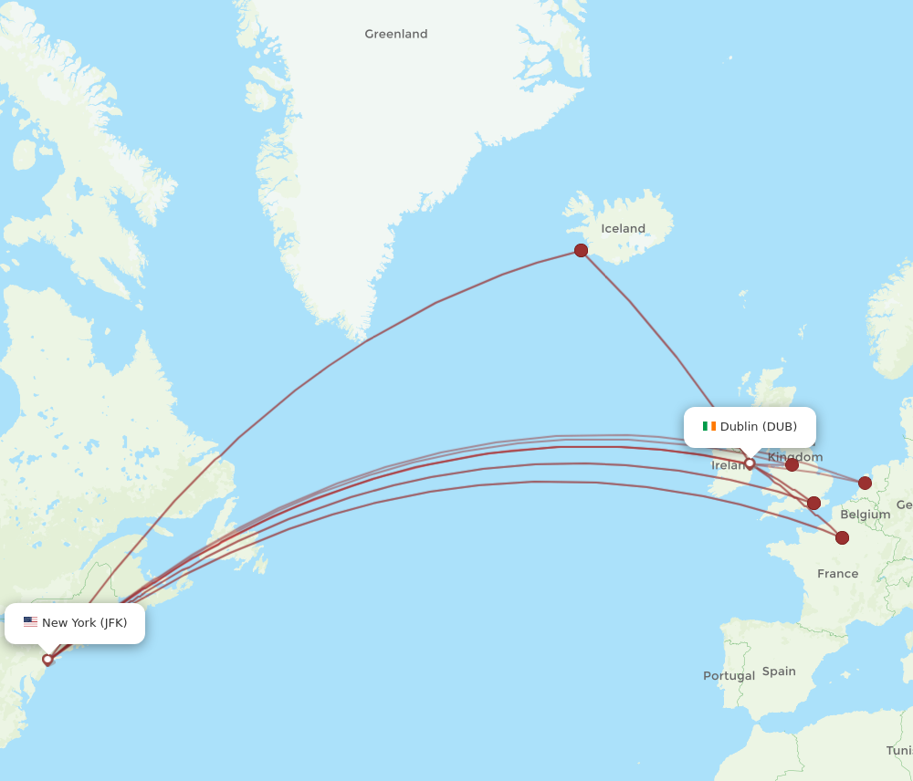 JFK-DUB flight routes