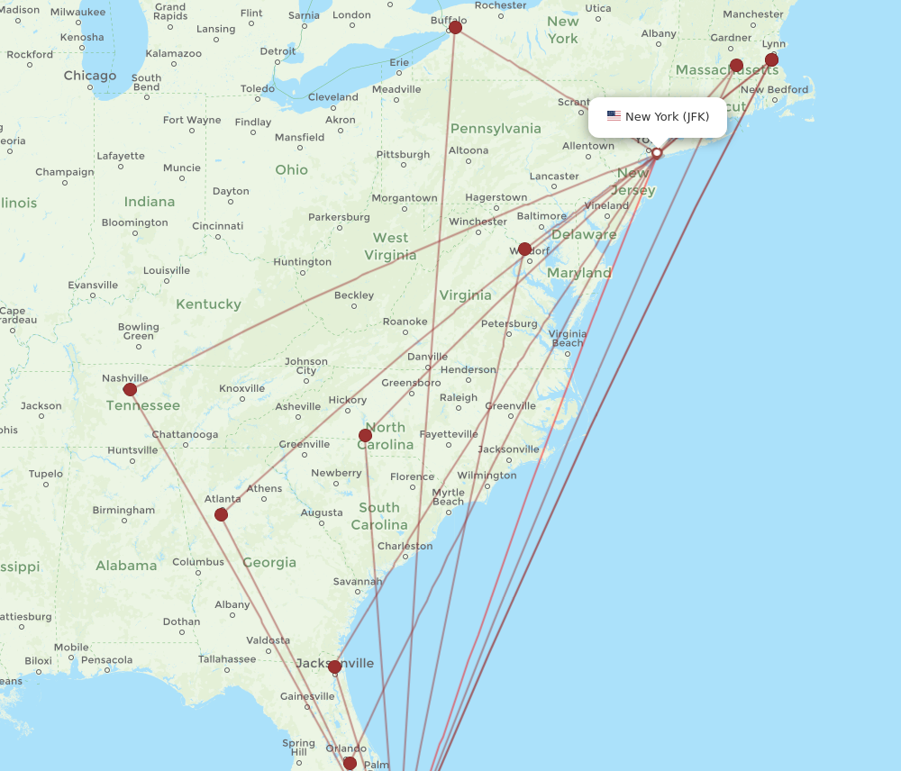 JFK-FLL flight routes
