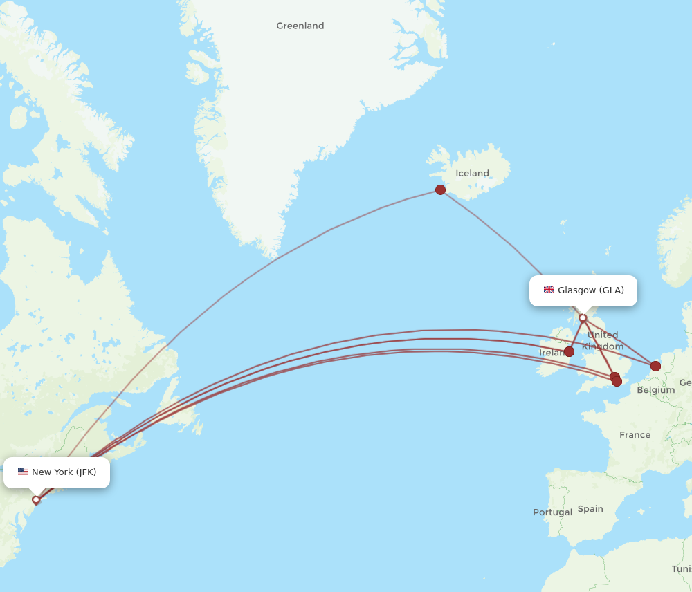 JFK-GLA flight routes