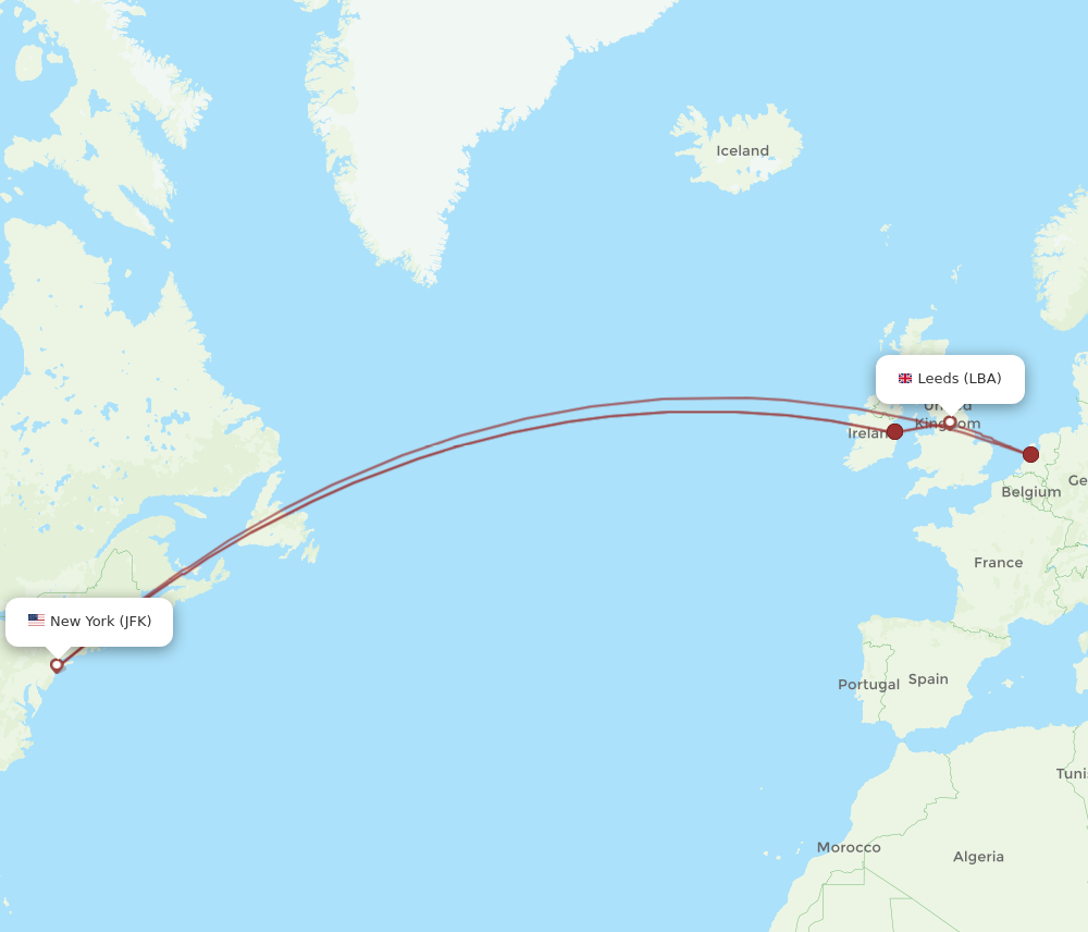 JFK-LBA flight routes