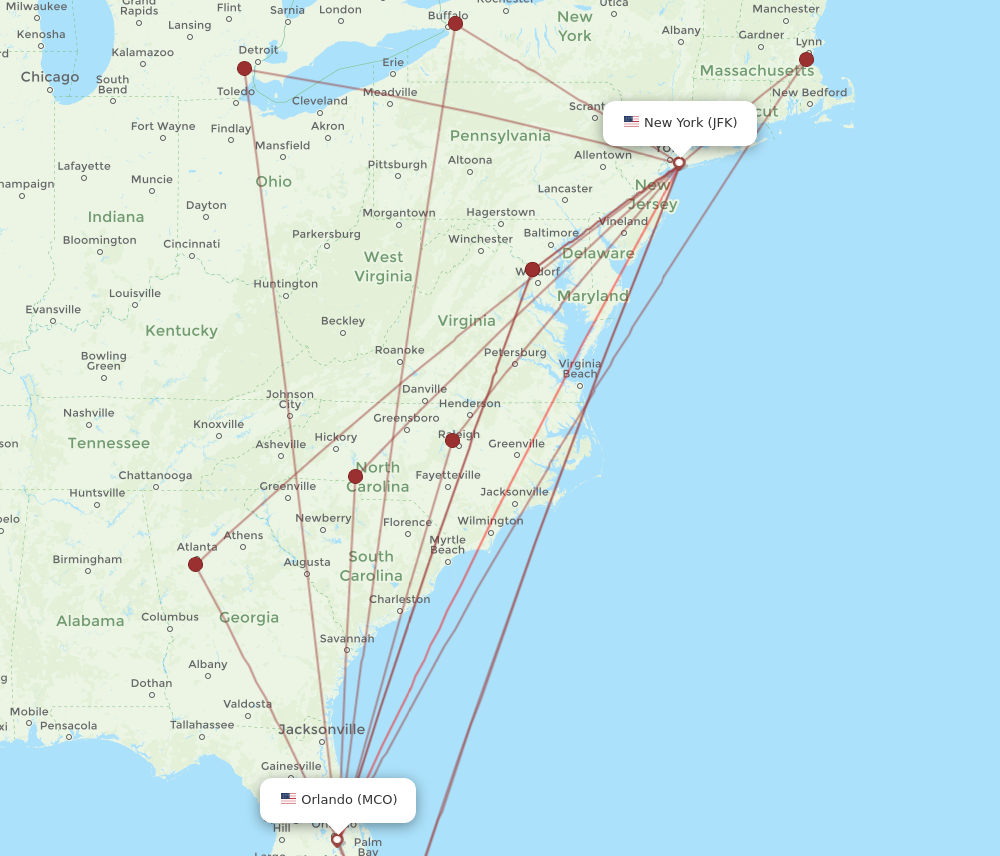JFK-MCO flight routes