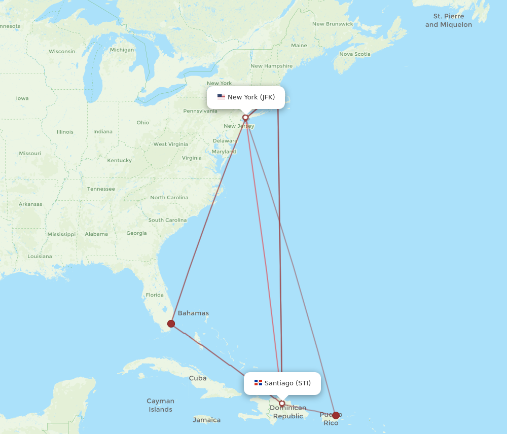 JFK-STI flight routes
