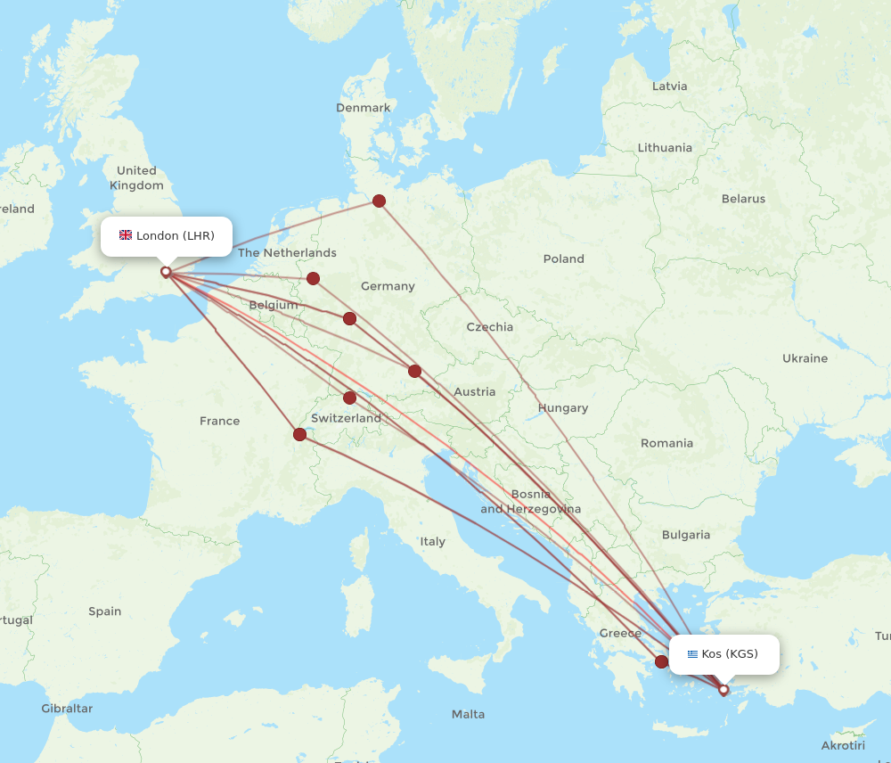 KGS-LHR flight routes