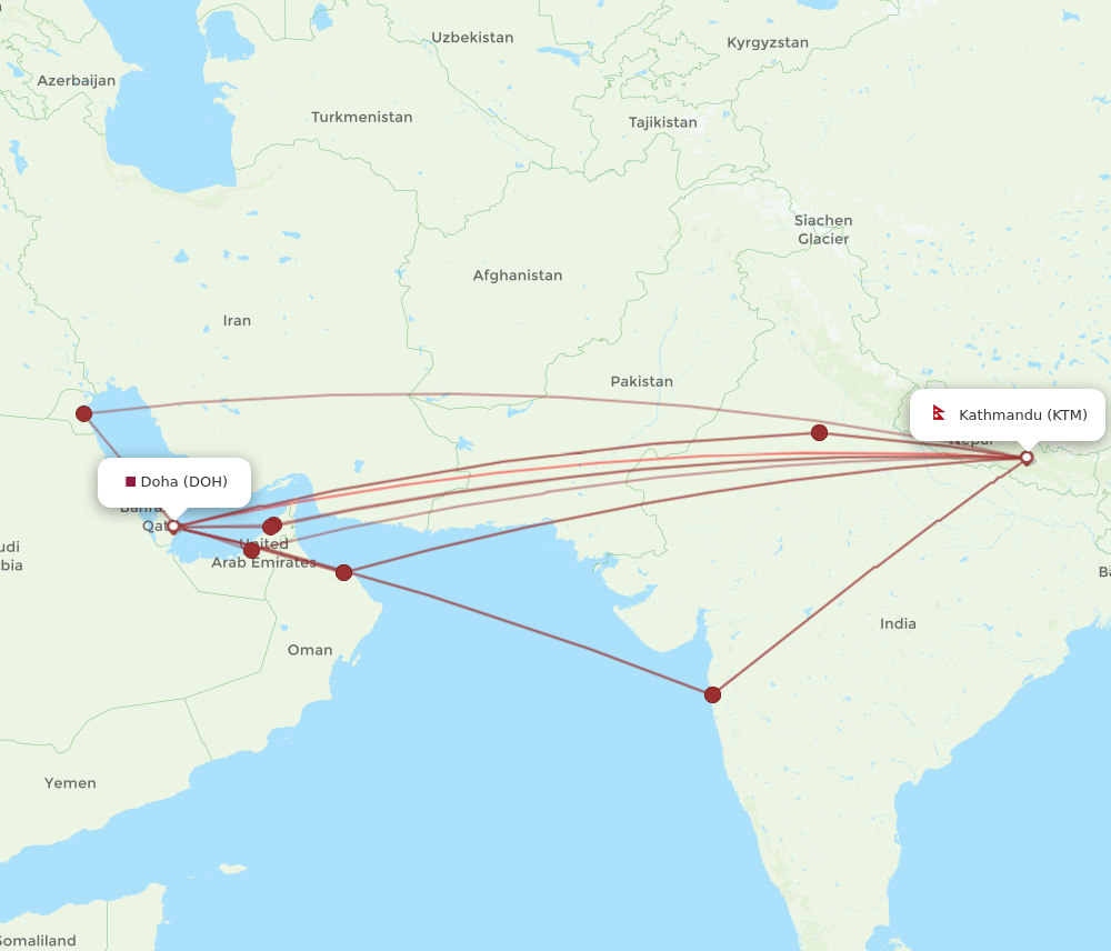 KTM-DOH flight routes