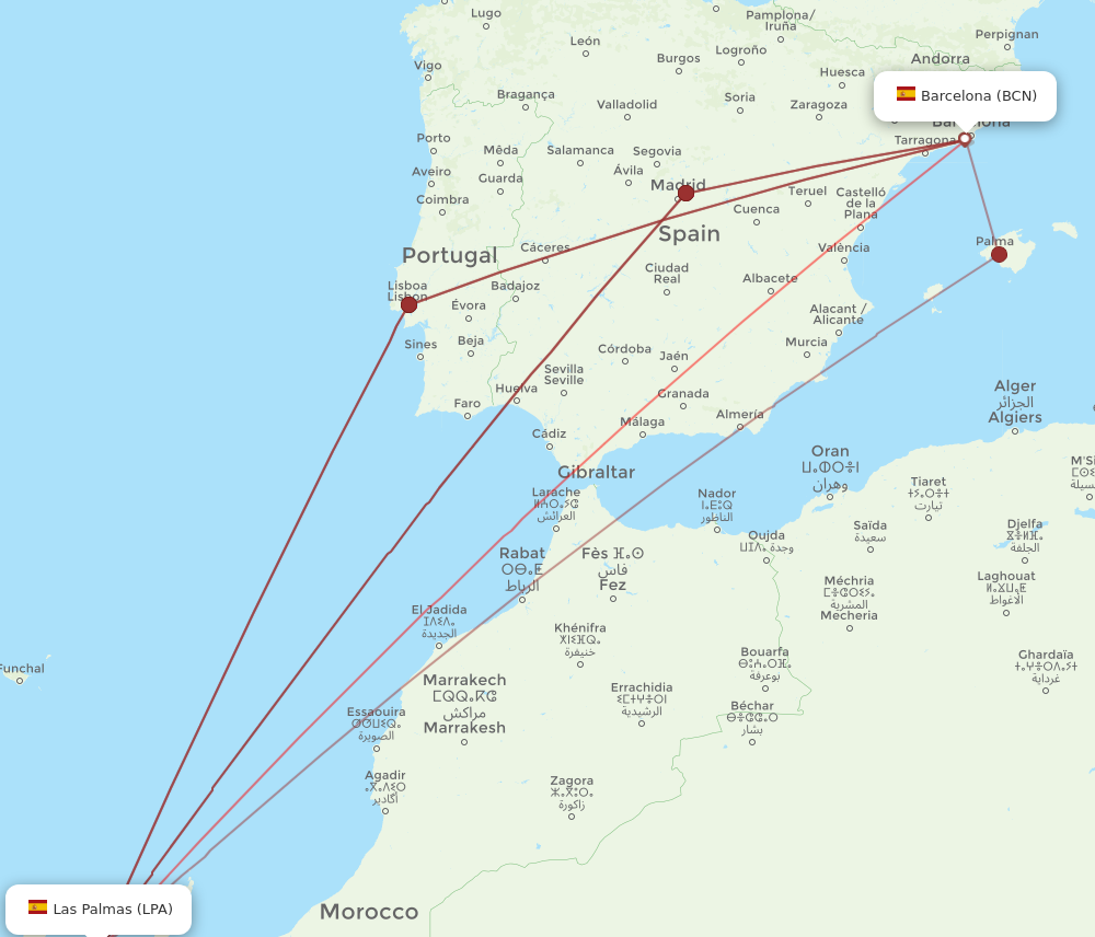 LPA-BCN flight routes
