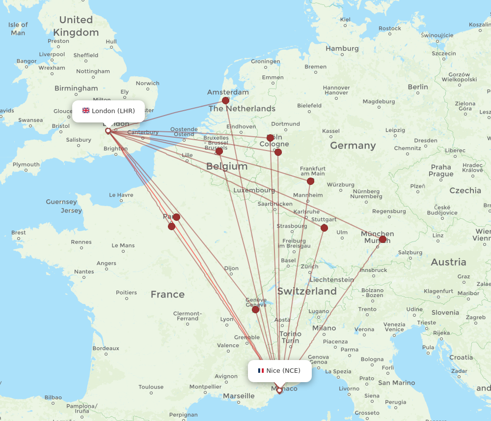NCE-LHR flight routes