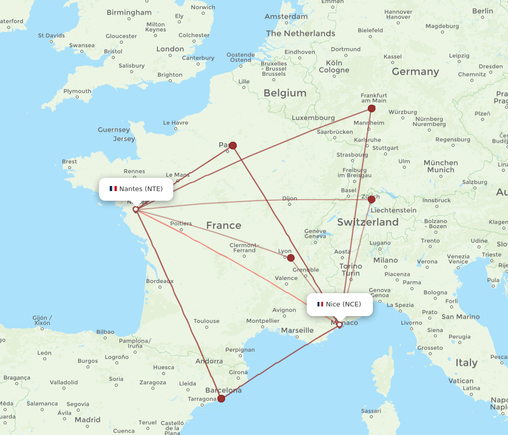 NCE-NTE flight routes