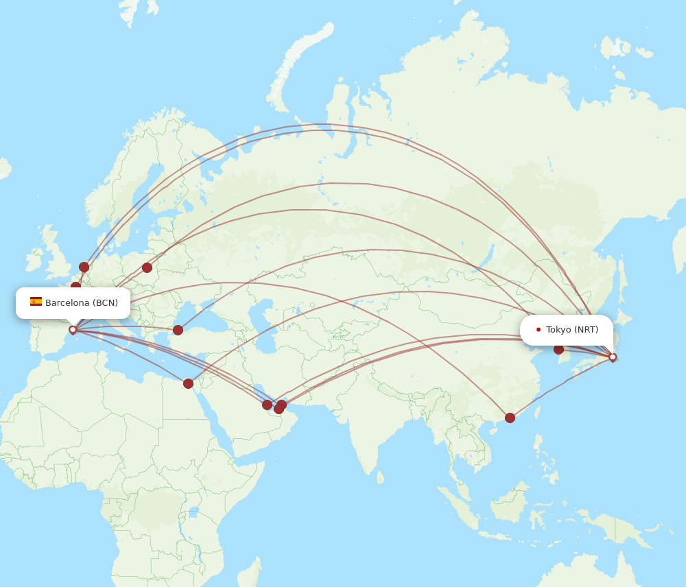 NRT-BCN flight routes