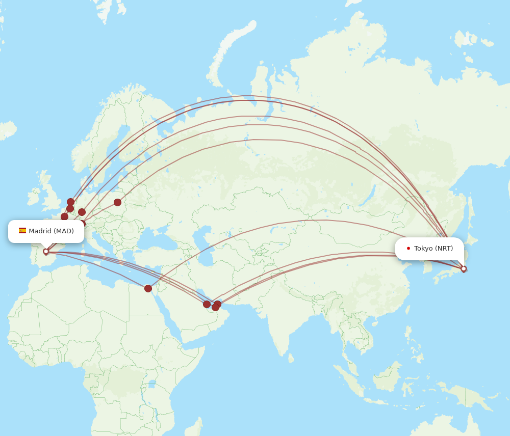 NRT-MAD flight routes
