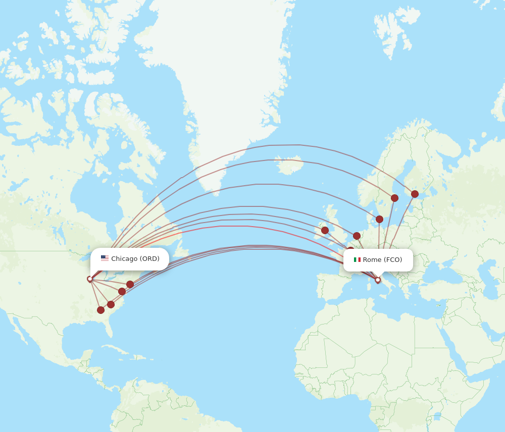 ORD-FCO flight routes