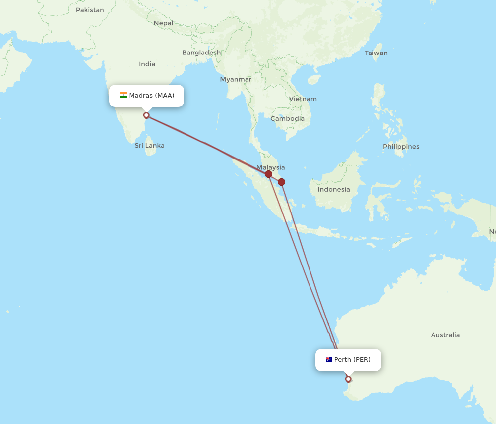 PER-MAA flight routes