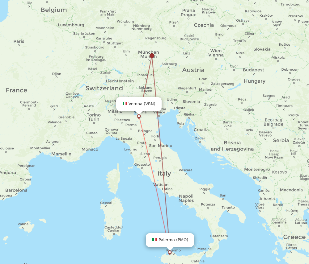 VRN-PMO flight routes
