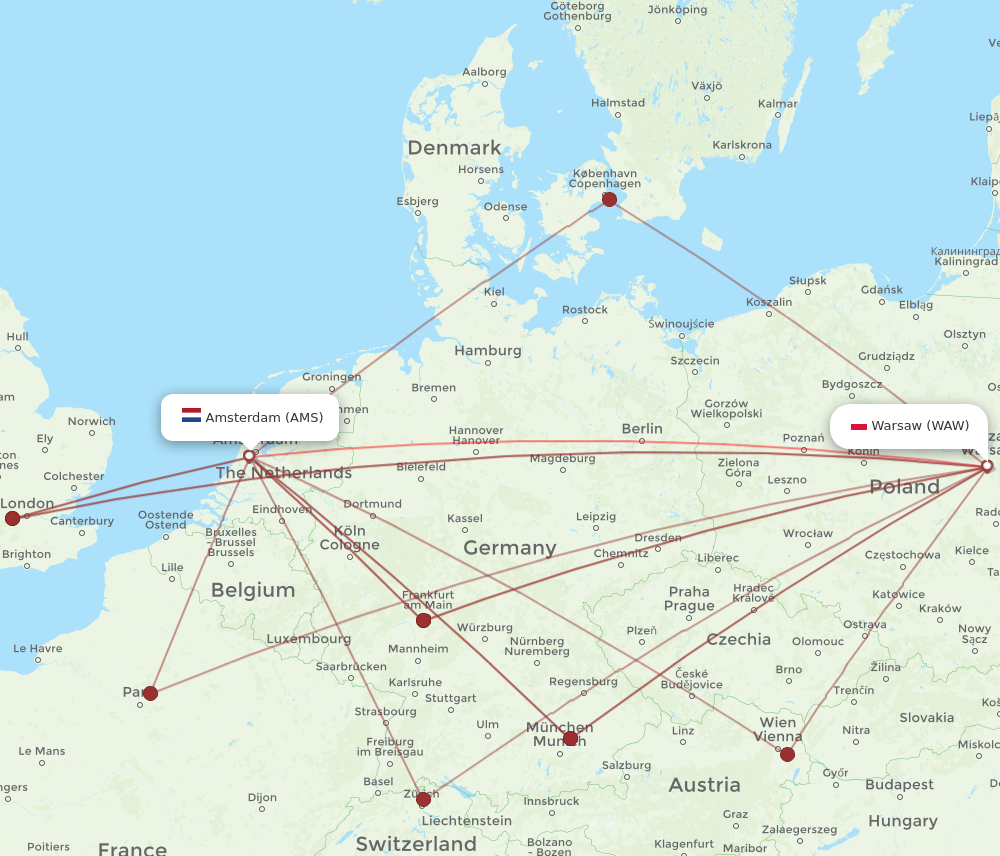 WAW-AMS flight routes
