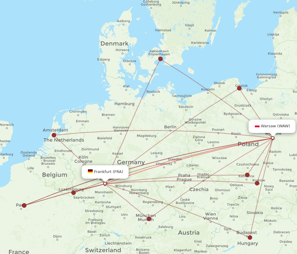 WAW-FRA flight routes