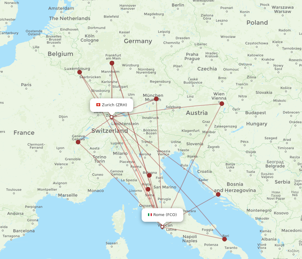 ZRH-FCO flight routes