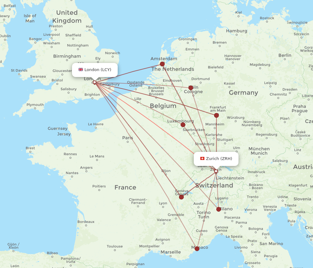 ZRH-LCY flight routes