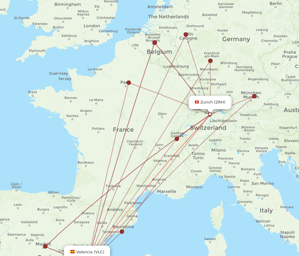 ZRH-VLC flight routes