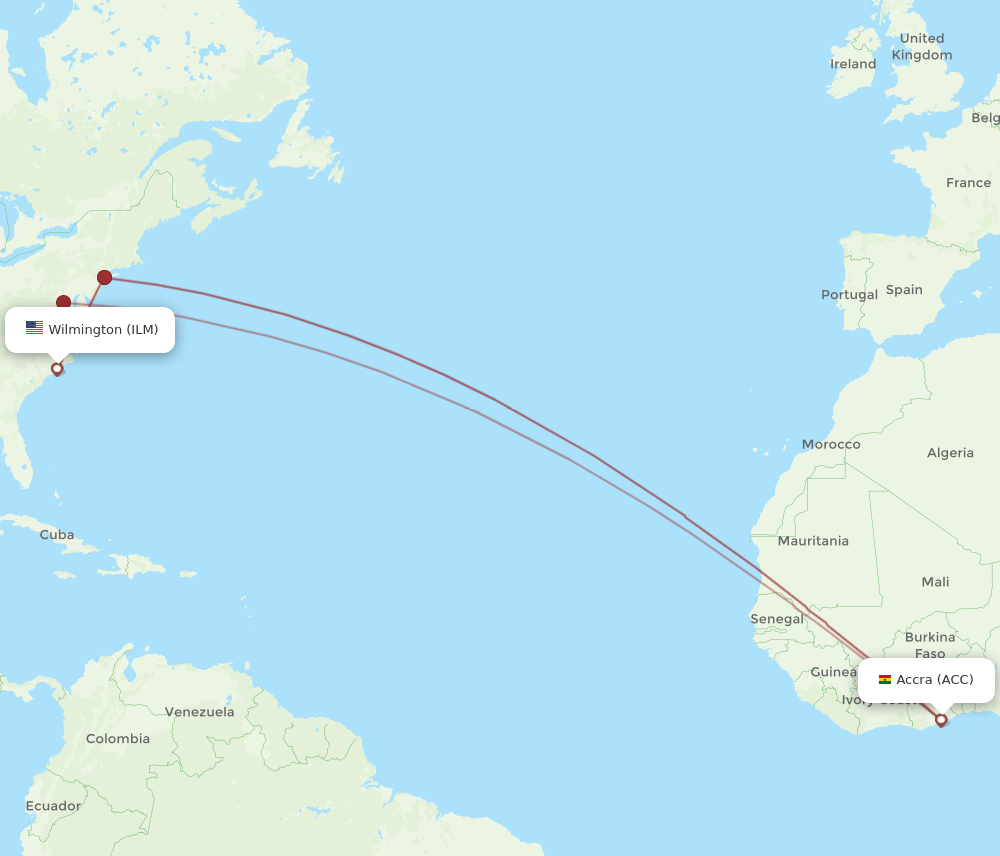 All Flight Routes From Accra To Wilmington Acc To Ilm Flight Routes