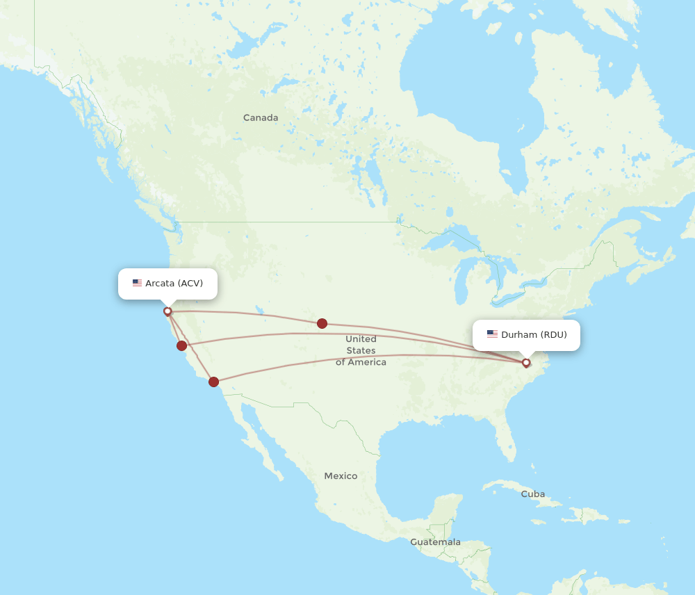 Flights From Arcata To Raleigh Durham Acv To Rdu Flight Routes