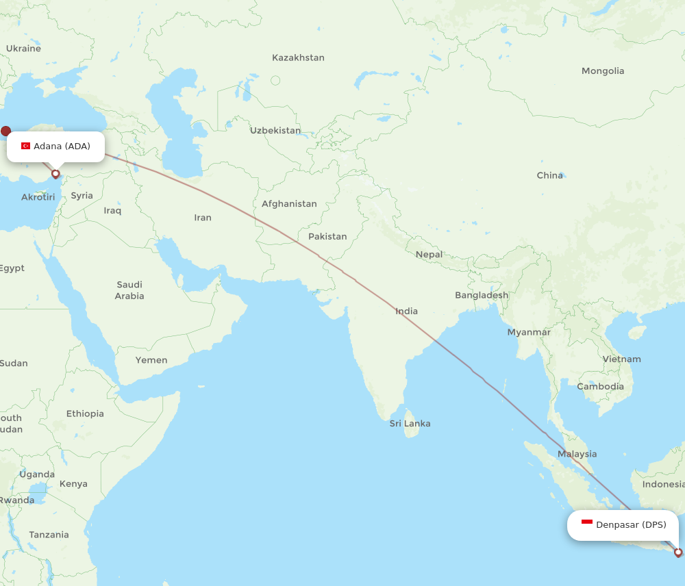 All Flight Routes From Adana To Denpasar ADA To DPS Flight Routes