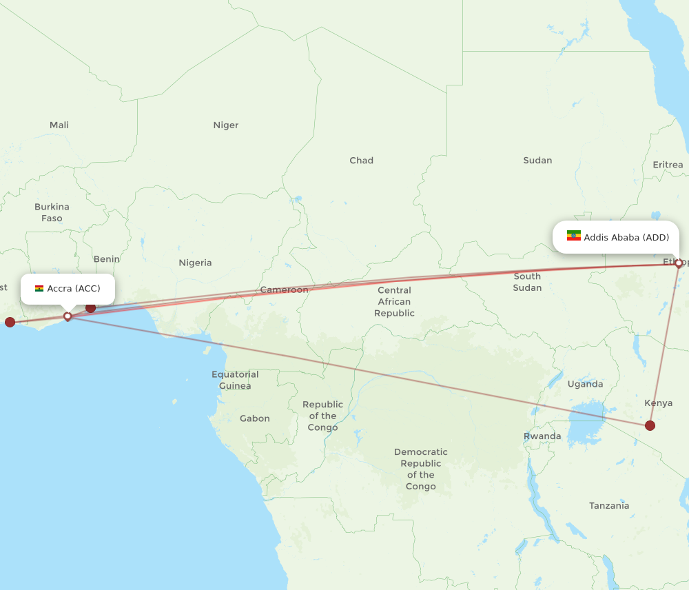 All Flight Routes From Addis Ababa To Accra ADD To ACC Flight Routes