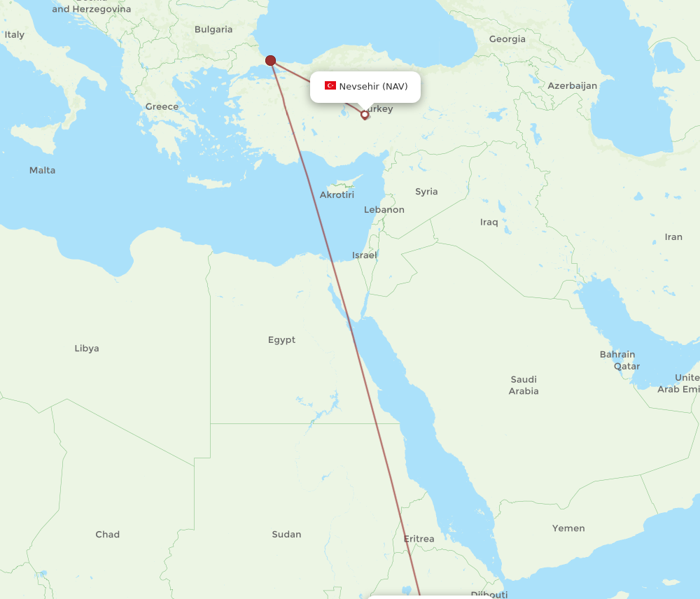 Flights From Addis Ababa To Nevsehir Add To Nav Flight Routes