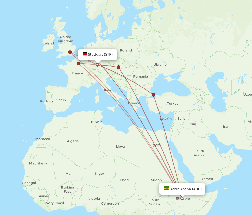 All Flight Routes From Addis Ababa To Stuttgart ADD To STR Flight Routes