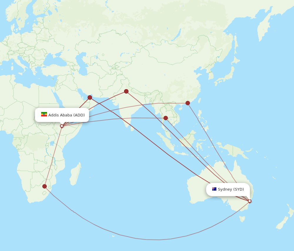 All Flight Routes From Addis Ababa To Sydney Add To Syd Flight Routes