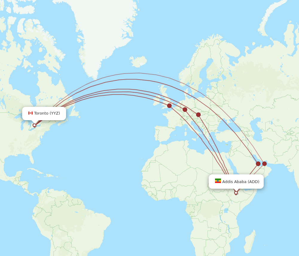 All Flight Routes From Addis Ababa To Toronto ADD To YYZ Flight Routes