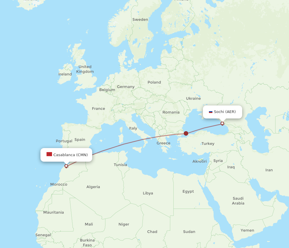 All Flight Routes From Adler Sochi To Casablanca Aer To Cmn Flight