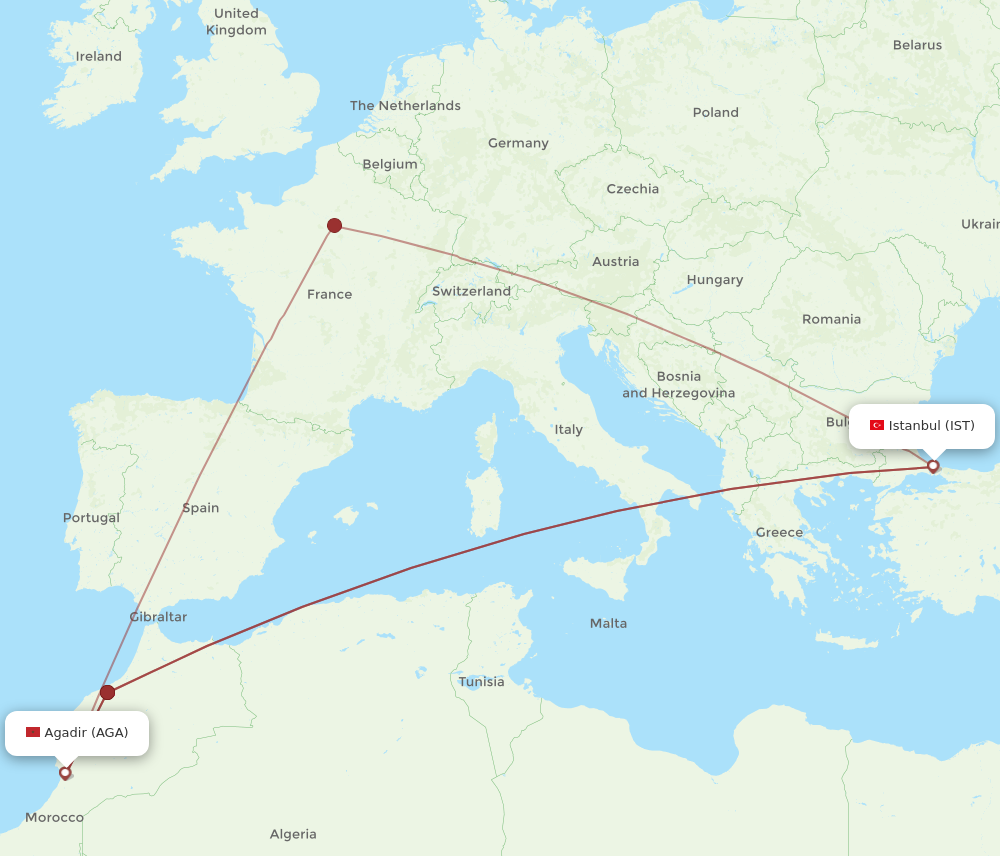 All Flight Routes From Agadir To Istanbul AGA To IST Flight Routes