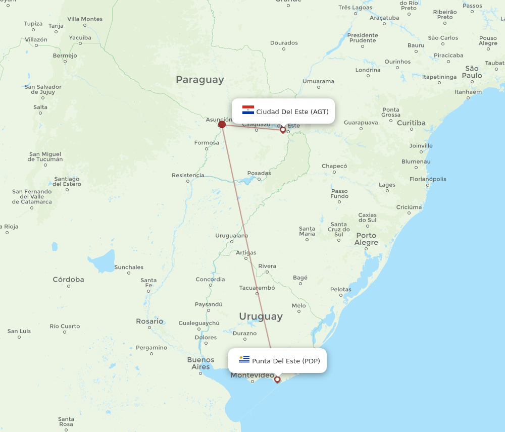 All Flight Routes From Ciudad Del Este To Punta Del Este AGT To PDP