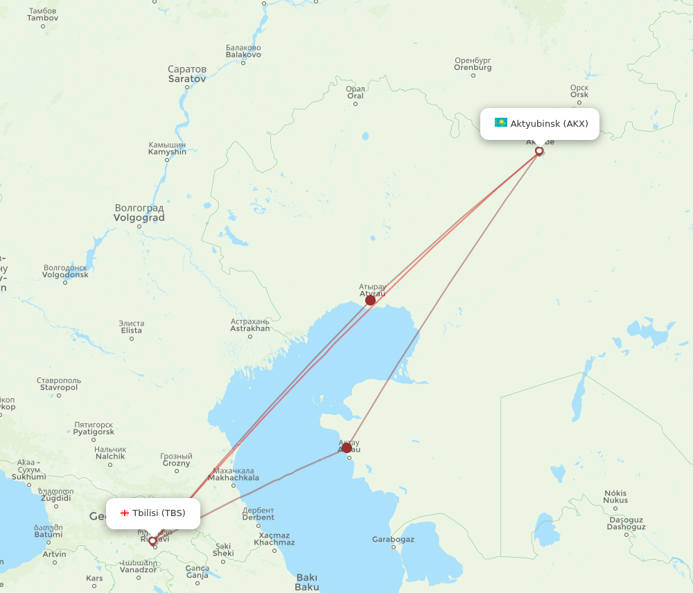 All Flight Routes From Aktobe To Tbilisi AKX To TBS Flight Routes