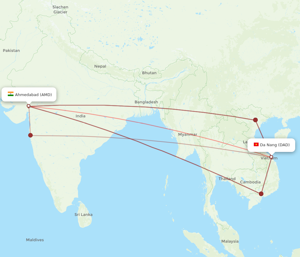 All Flight Routes From Ahmedabad To Da Nang AMD To DAD Flight Routes